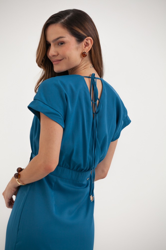 9037801 - Vestido Transpasse Manga Curta AZUL 9037801 - Vestido Transpasse Manga Curta AZUL