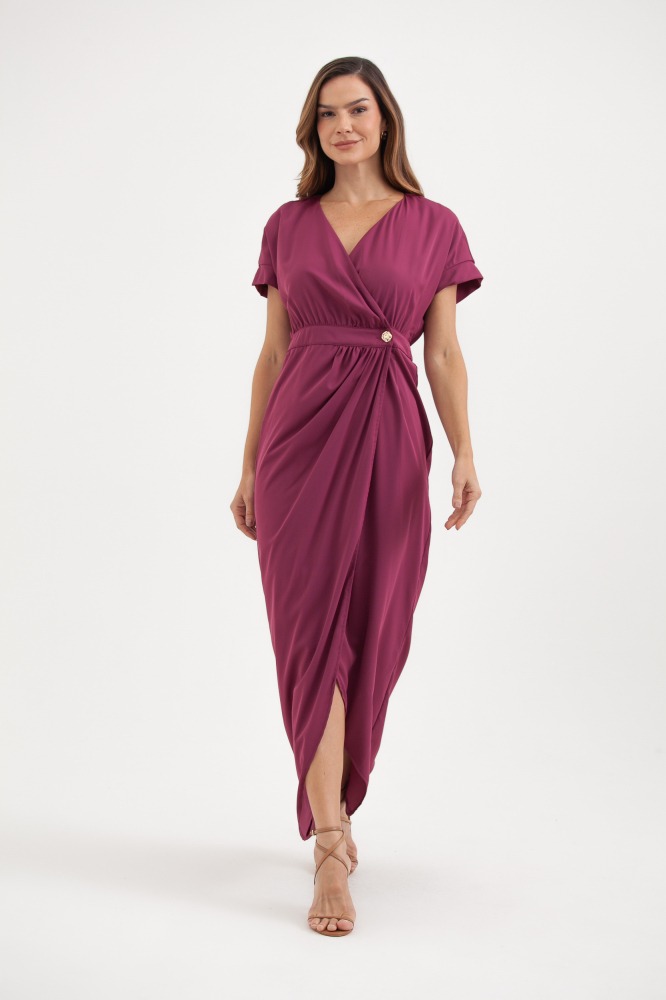 9037801 - Vestido Transpasse Manga Curta ROXO 9037801 - Vestido Transpasse Manga Curta ROXO