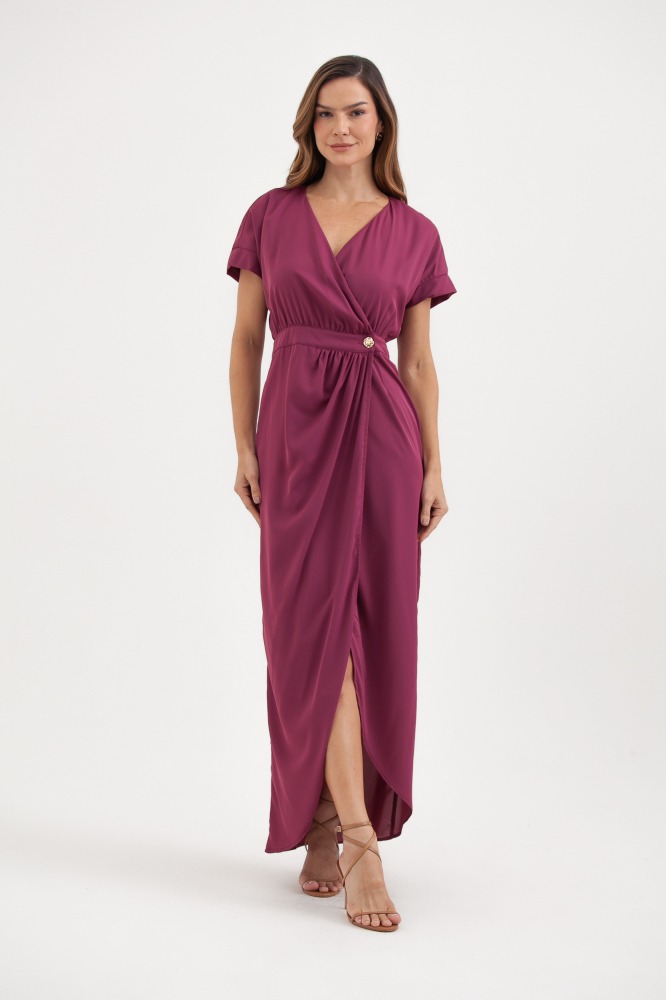 9037801 - Vestido Transpasse Manga Curta ROXO 9037801 - Vestido Transpasse Manga Curta ROXO