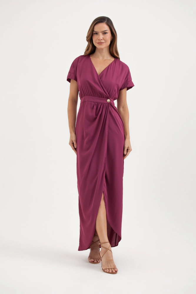 9037801 - Vestido Transpasse Manga Curta ROXO  - Imagem 1