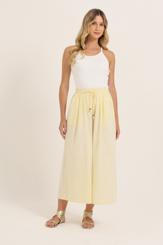 9037802 - Calça Linho Detalhe Bordado Lateral AREIA