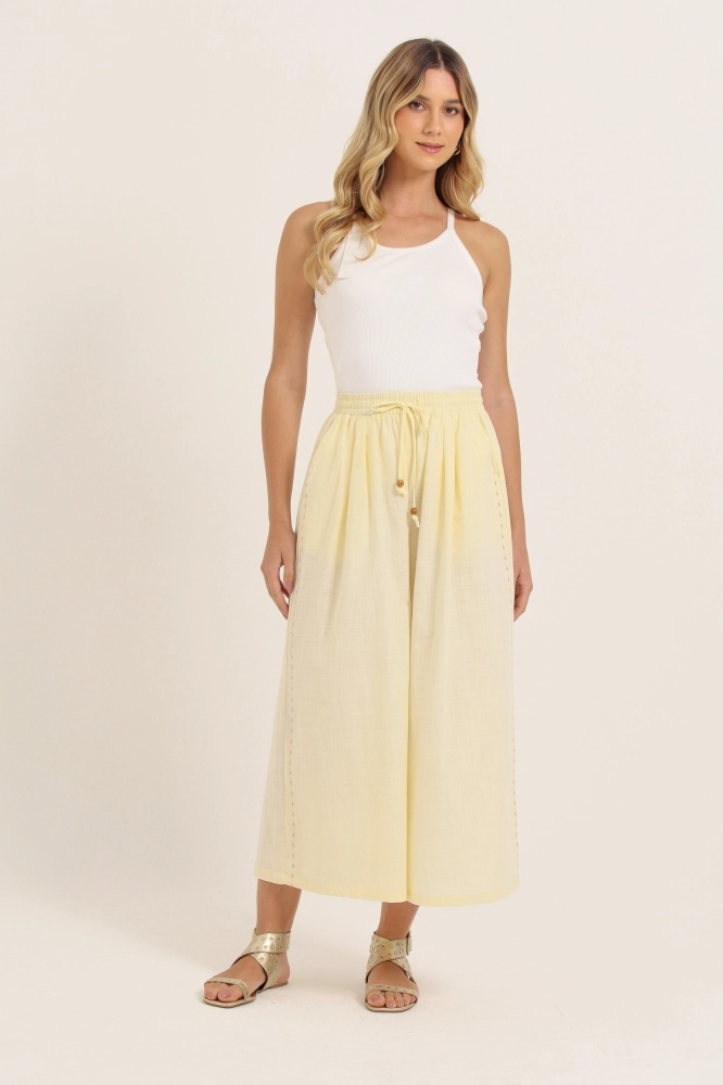 9037802 - Calça Linho Detalhe Bordado Lateral AREIA