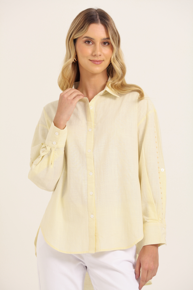 9037803 - Camisa Linho Bordado Lateral AREIA