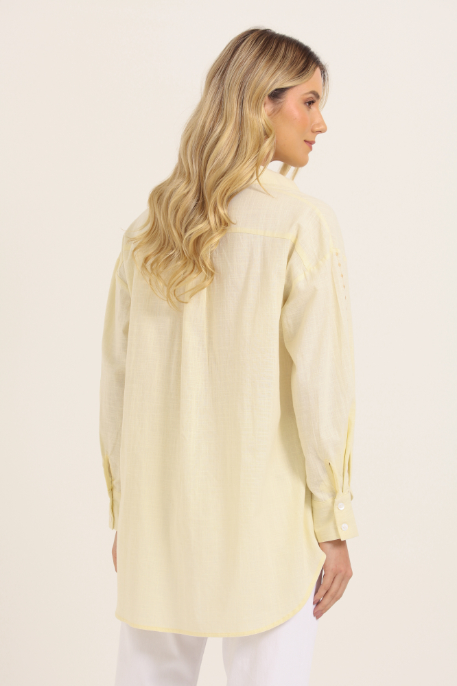 9037803 - Camisa Linho Bordado Lateral AREIA