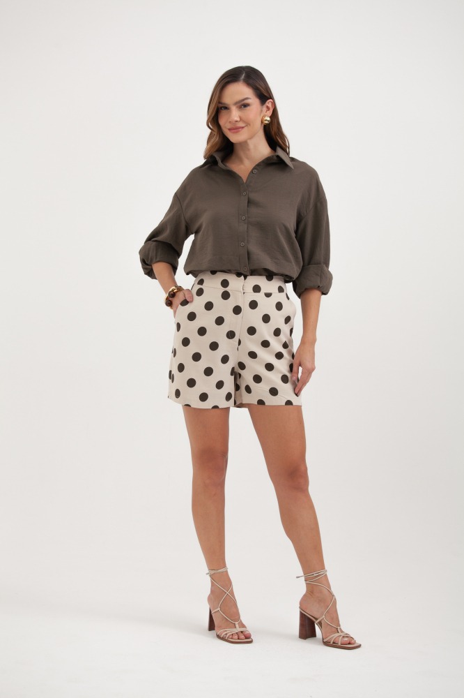 9037804 - Camisa Ampla Recorte E Detalhe Na Cintura MARROM