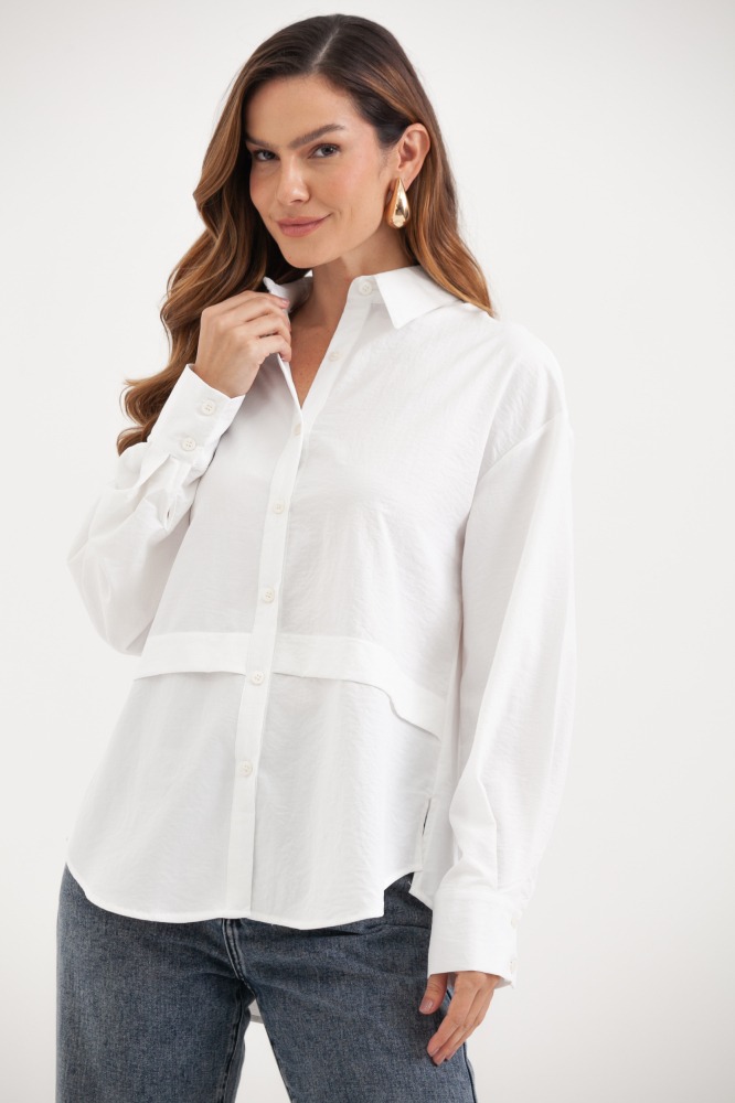9037804 - Camisa Ampla Recorte E Detalhe Na Cintura OFF-WHITE 9037804 - Camisa Ampla Recorte E Detalhe Na Cintura OFF-WHITE