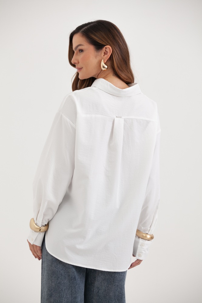 9037804 - Camisa Ampla Recorte E Detalhe Na Cintura OFF-WHITE 9037804 - Camisa Ampla Recorte E Detalhe Na Cintura OFF-WHITE