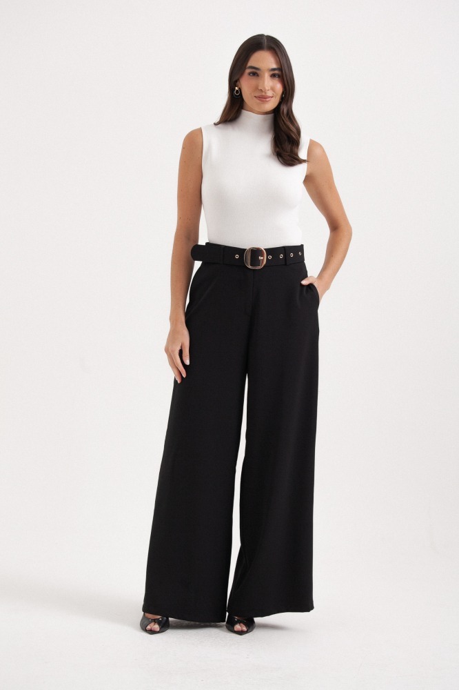 9037812 - Calça Pantalona Com Cinto PRETO 9037812 - Calça Pantalona Com Cinto PRETO