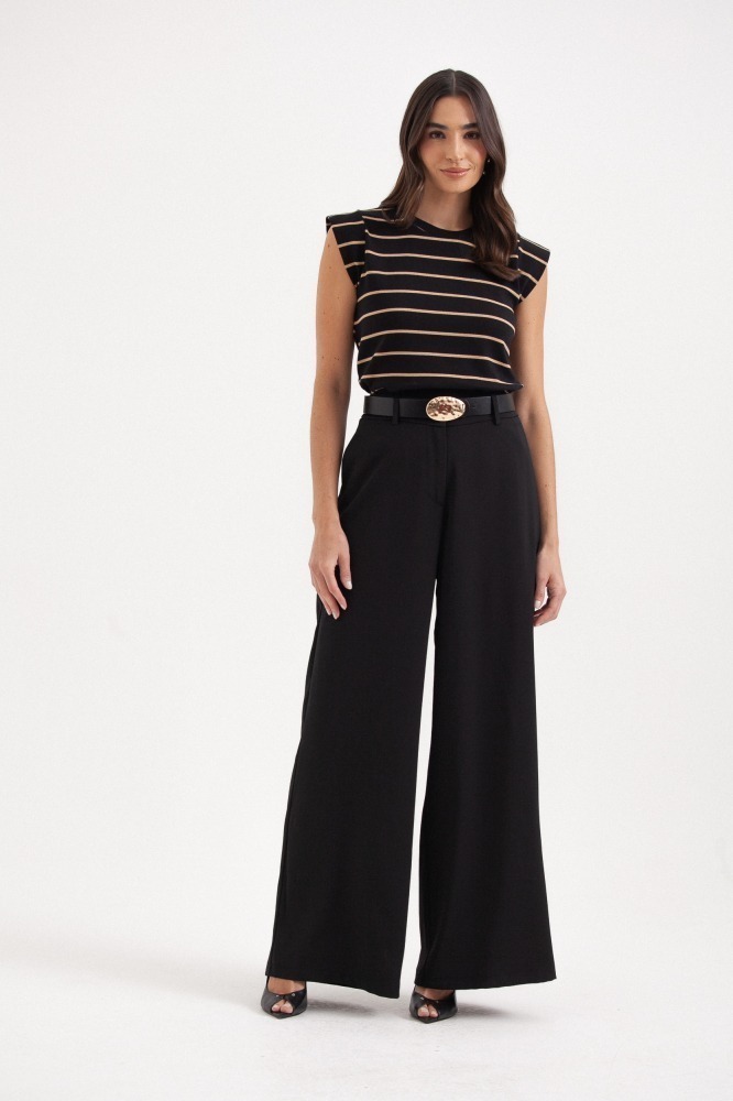 9037812 - Calça Pantalona Com Cinto PRETO 9037812 - Calça Pantalona Com Cinto PRETO