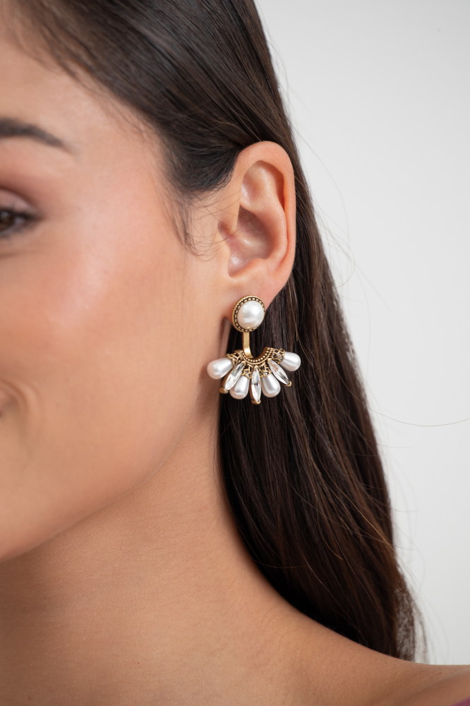 9037841 - Brinco Com Pingente De Strass E Pérolas DOURADO