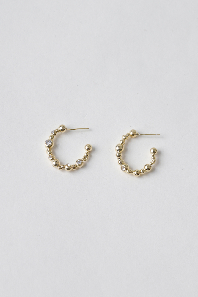 9037956 - Brinco Argola Pequena com Esferas e Strass DOURADO 9037956 - Brinco Argola Pequena com Esferas e Strass DOURADO