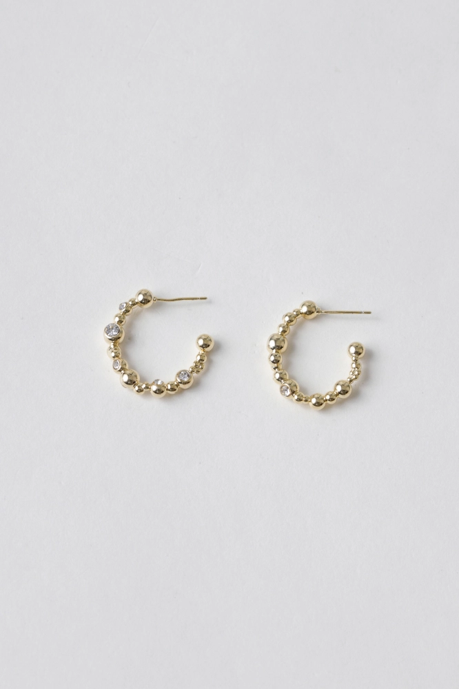 9037956 - Brinco Argola Pequena com Esferas e Strass DOURADO - Imagem 1