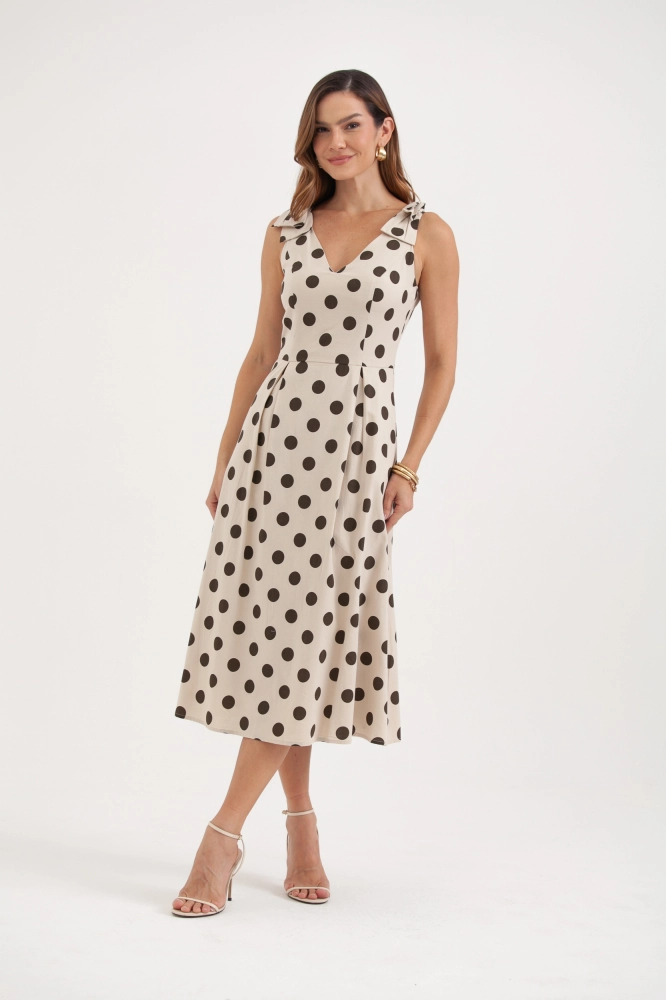 9037983 - Vestido Poá Laços BEGE - Imagem 1