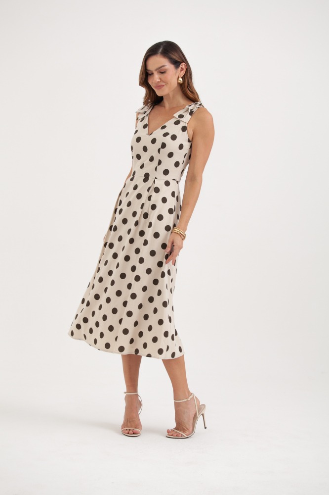 9037983 - Vestido Poá Laços BEGE