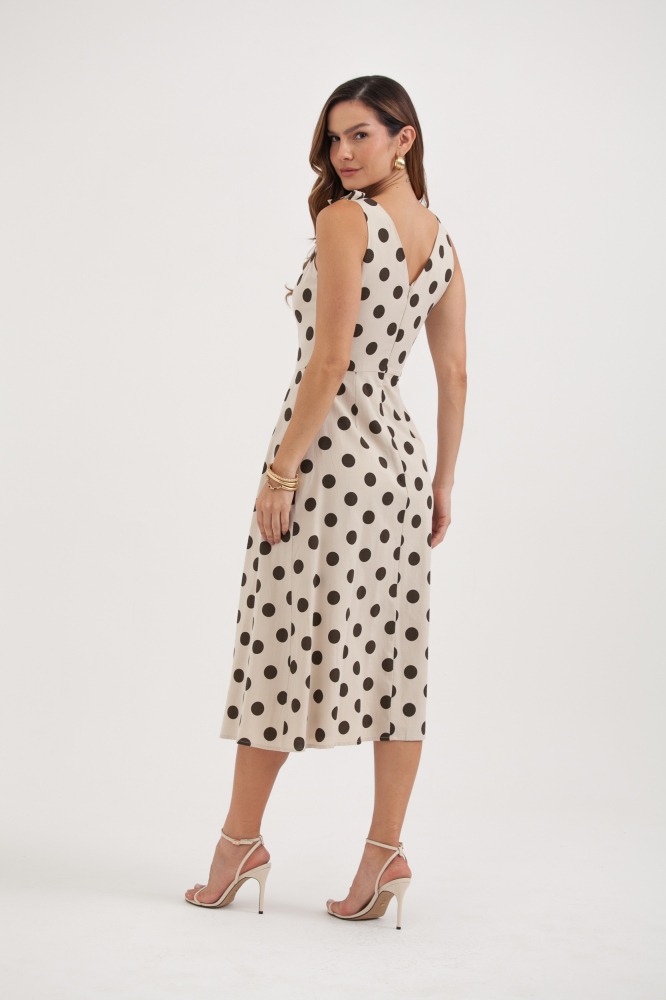 9037983 - Vestido Poá Laços BEGE