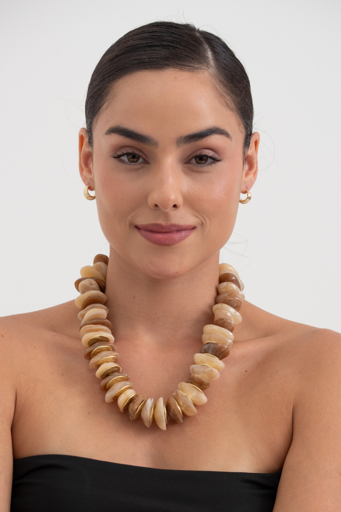 9038019 - Colar Pedras Resinadas Com Argolas BEGE 9038019 - Colar Pedras Resinadas Com Argolas BEGE
