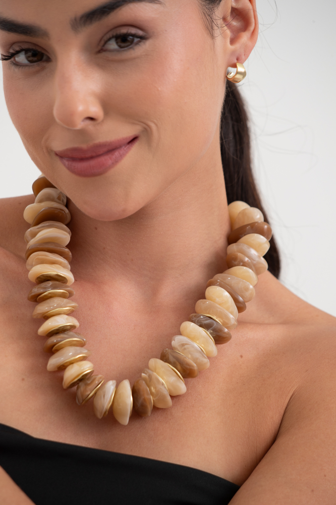 9038019 - Colar Pedras Resinadas Com Argolas BEGE 9038019 - Colar Pedras Resinadas Com Argolas BEGE
