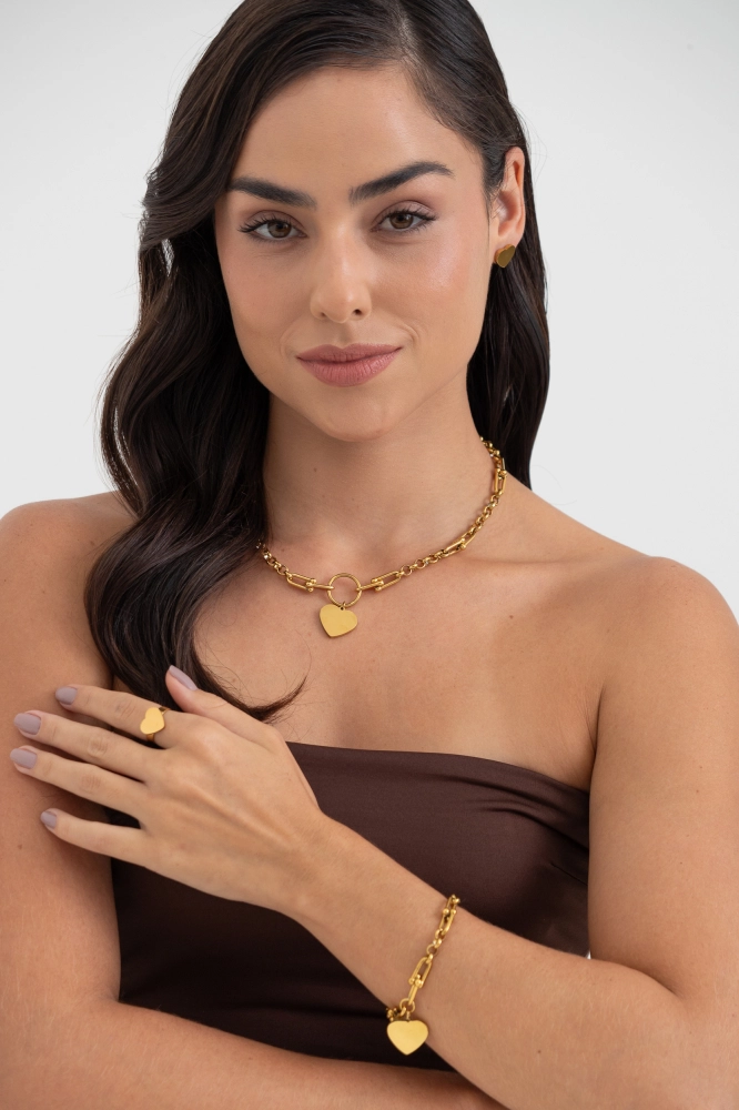 9038168 - Conjunto 4 Peças Coração Chapado DOURADO - Imagem 2