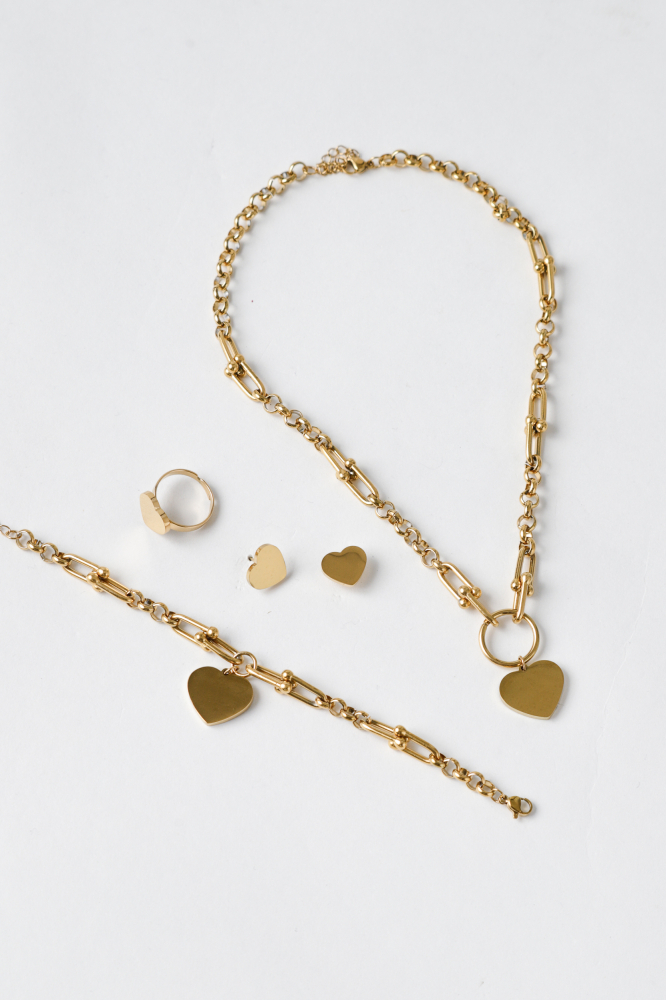 9038168 - Conjunto 4 Peças Coração Chapado DOURADO 9038168 - Conjunto 4 Peças Coração Chapado DOURADO