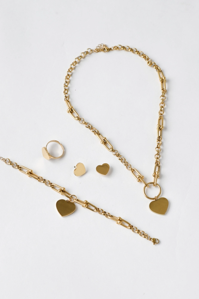 9038168 - Conjunto 4 Peças Coração Chapado DOURADO - Imagem 1
