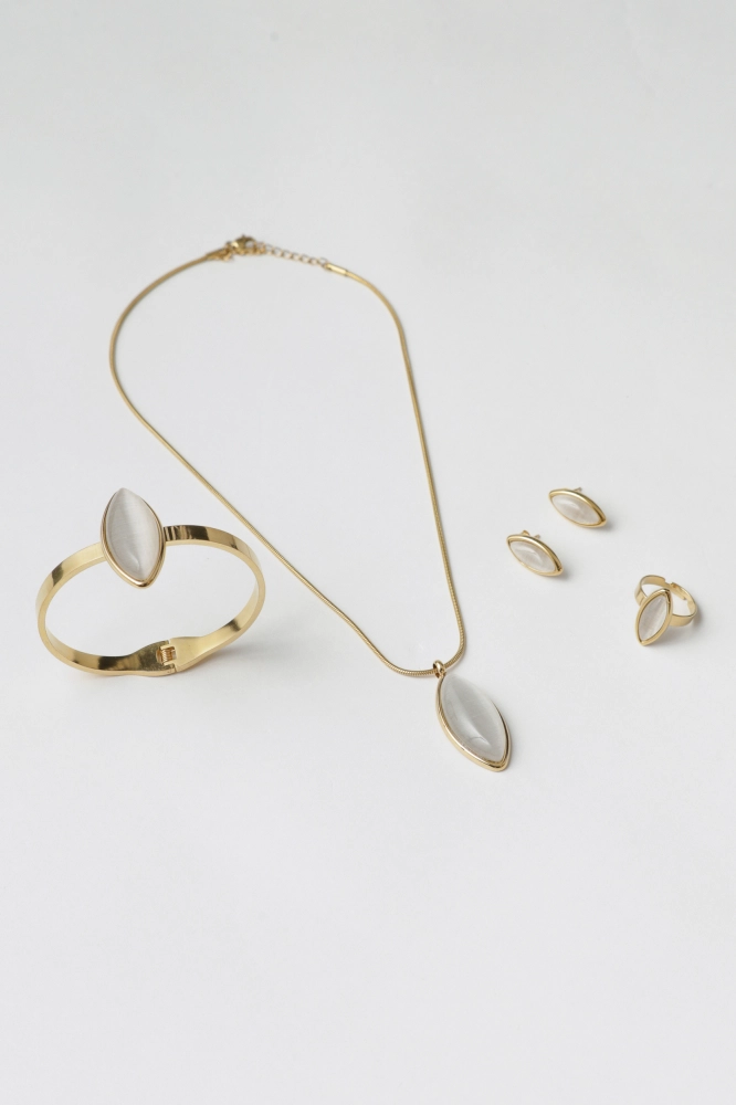 9038174 - Conjunto 4 Peças Pedra Oval Resina BRANCO - Imagem 1