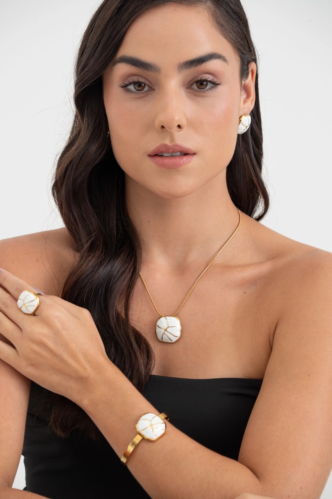 9038180 - Conjunto 4 Peças Quadrado Marmorizado BRANCO - Imagem 2