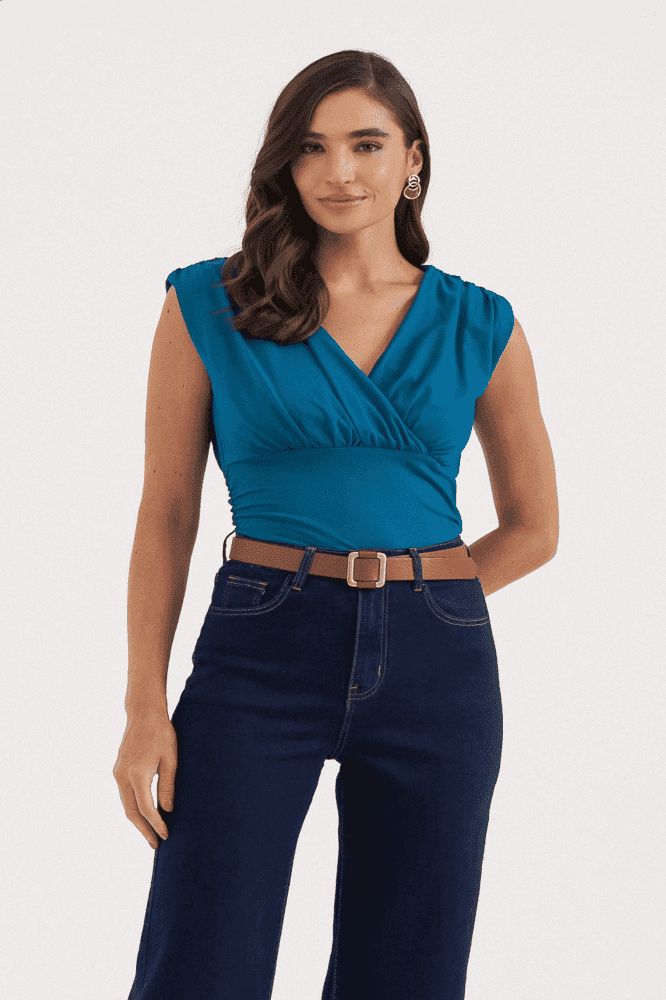 9038191 - Blusa Drapeada Decote Transpassado AZUL 9038191 - Blusa Drapeada Decote Transpassado AZUL