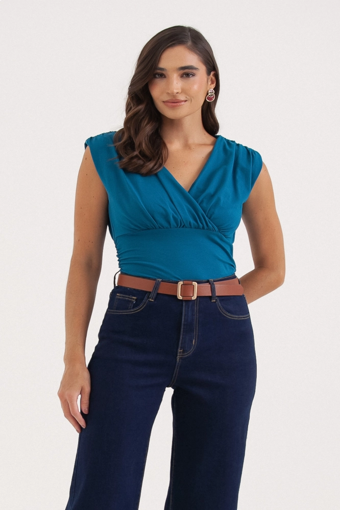 9038191 - Blusa Drapeada Decote Transpassado AZUL - Imagem 1