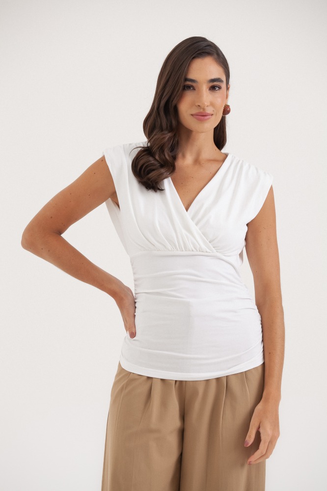 9038191 - Blusa Drapeada Decote Transpassado OFF-WHITE 9038191 - Blusa Drapeada Decote Transpassado OFF-WHITE