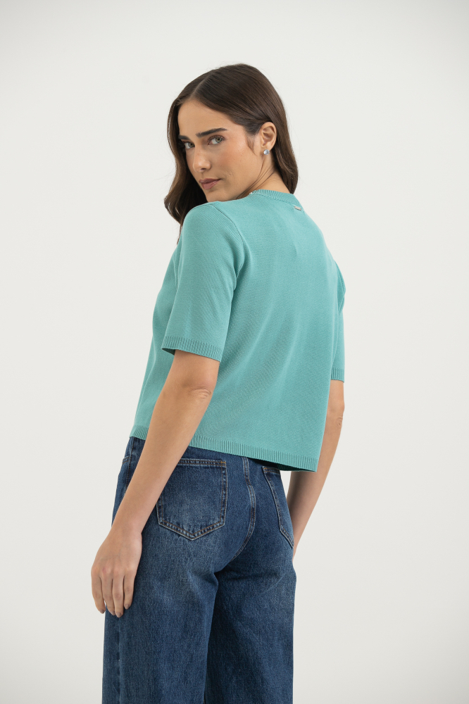 9038196 - Blusa Tricot Brilhos Decote TURQUESA 9038196 - Blusa Tricot Brilhos Decote TURQUESA