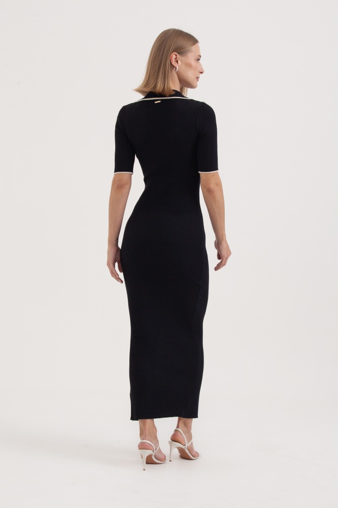 9038197 - Vestido Tricot Bicolor Botões PRETO 9038197 - Vestido Tricot Bicolor Botões PRETO
