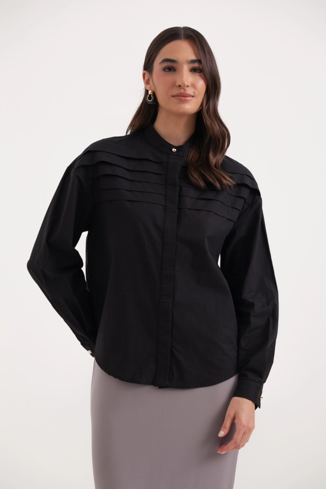 9038203 - Camisa Manga Longa Pala Com Dobras PRETO - Imagem 2
