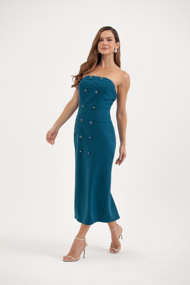 9038206 - Vestido Tubinho Alfaiataria Botões AZUL 9038206 - Vestido Tubinho Alfaiataria Botões AZUL