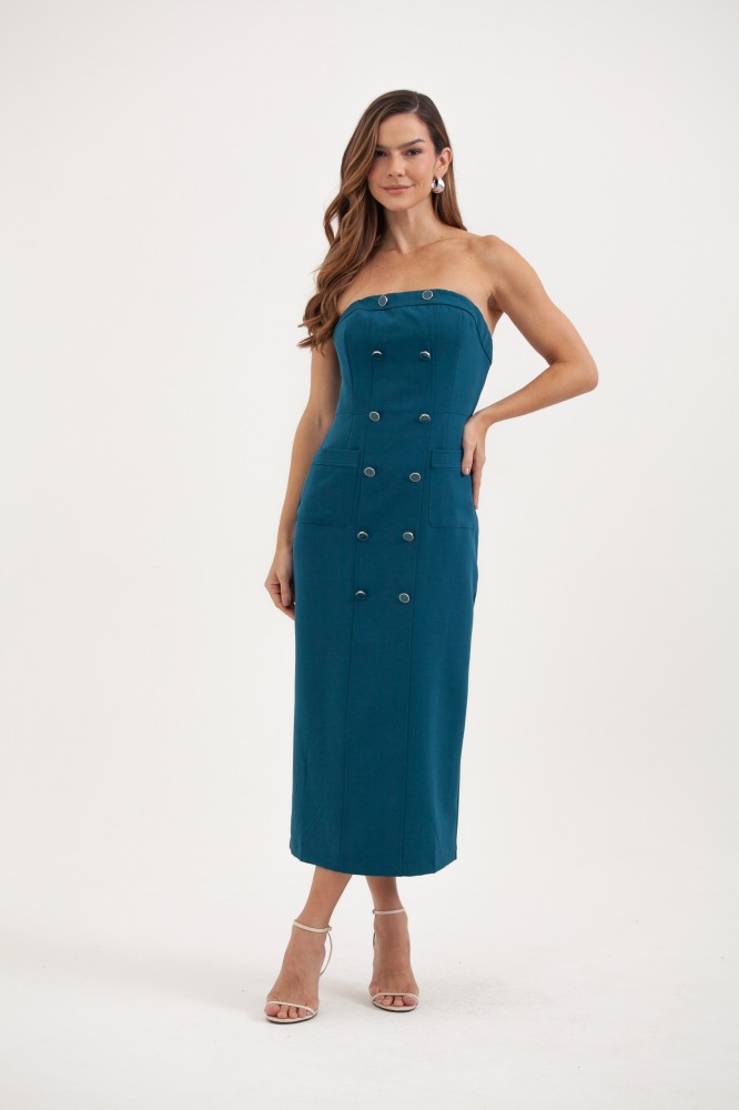 9038206 - Vestido Tubinho Alfaiataria Botões AZUL 9038206 - Vestido Tubinho Alfaiataria Botões AZUL