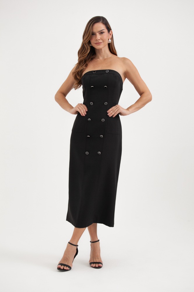 9038206 - Vestido Tubinho Alfaiataria Botões PRETO 9038206 - Vestido Tubinho Alfaiataria Botões PRETO