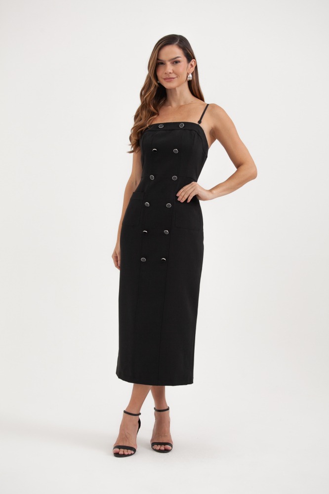 9038206 - Vestido Tubinho Alfaiataria Botões PRETO 9038206 - Vestido Tubinho Alfaiataria Botões PRETO