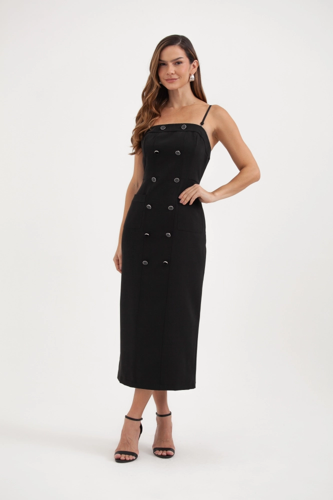 9038206 - Vestido Tubinho Alfaiataria Botões PRETO 9038206 - Vestido Tubinho Alfaiataria Botões PRETO - Imagem 1