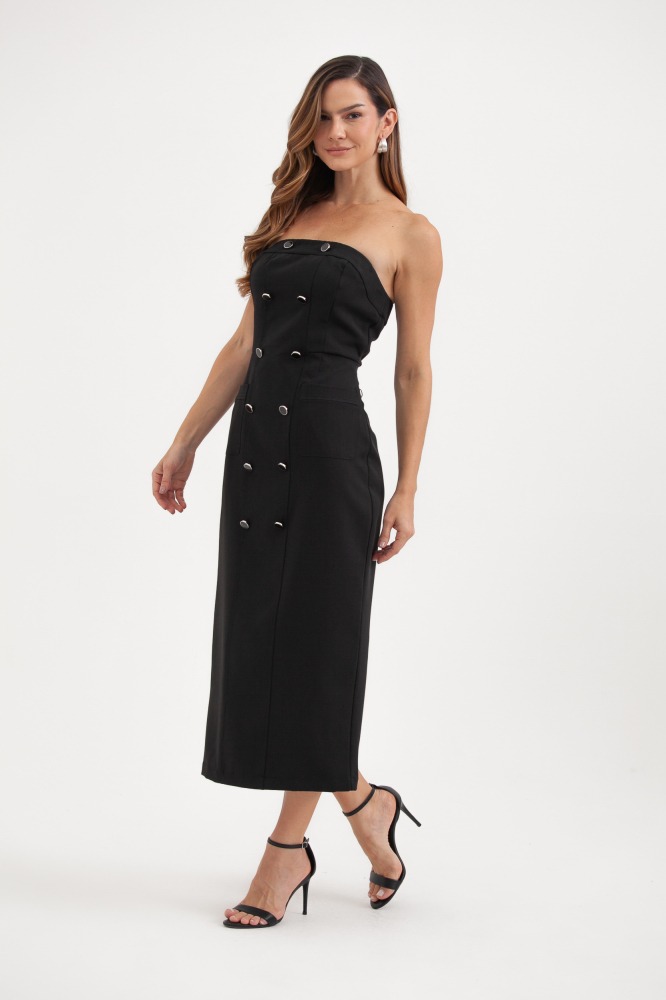 9038206 - Vestido Tubinho Alfaiataria Botões PRETO 9038206 - Vestido Tubinho Alfaiataria Botões PRETO