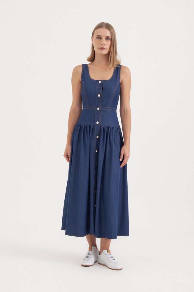 9038215 - Vestido Regata Jeans Saia Franzida JEANS 9038215 - Vestido Regata Jeans Saia Franzida JEANS