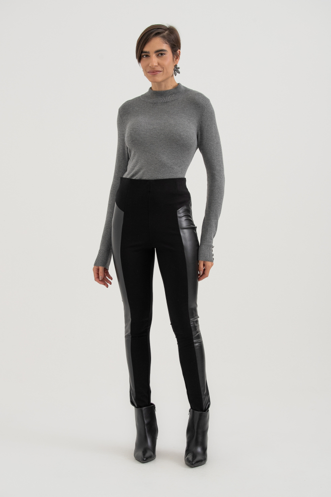 9038246 - Calça Montaria Recorte Pu PRETO 9038246 - Calça Montaria Recorte Pu PRETO