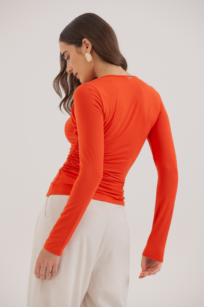 9038257 - Blusa Malha Manga Longa Decote Assimétrico LARANJA 9038257 - Blusa Malha Manga Longa Decote Assimétrico LARANJA