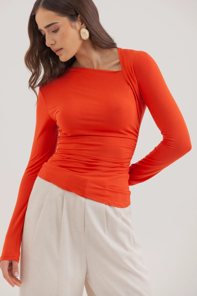 9038257 - Blusa Malha Manga Longa Decote Assimétrico LARANJA 9038257 - Blusa Malha Manga Longa Decote Assimétrico LARANJA - Imagem 2