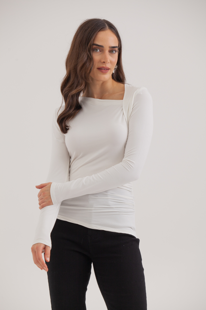 9038257 - Blusa Malha Manga Longa Decote Assimétrico OFF-WHITE 9038257 - Blusa Malha Manga Longa Decote Assimétrico OFF-WHITE
