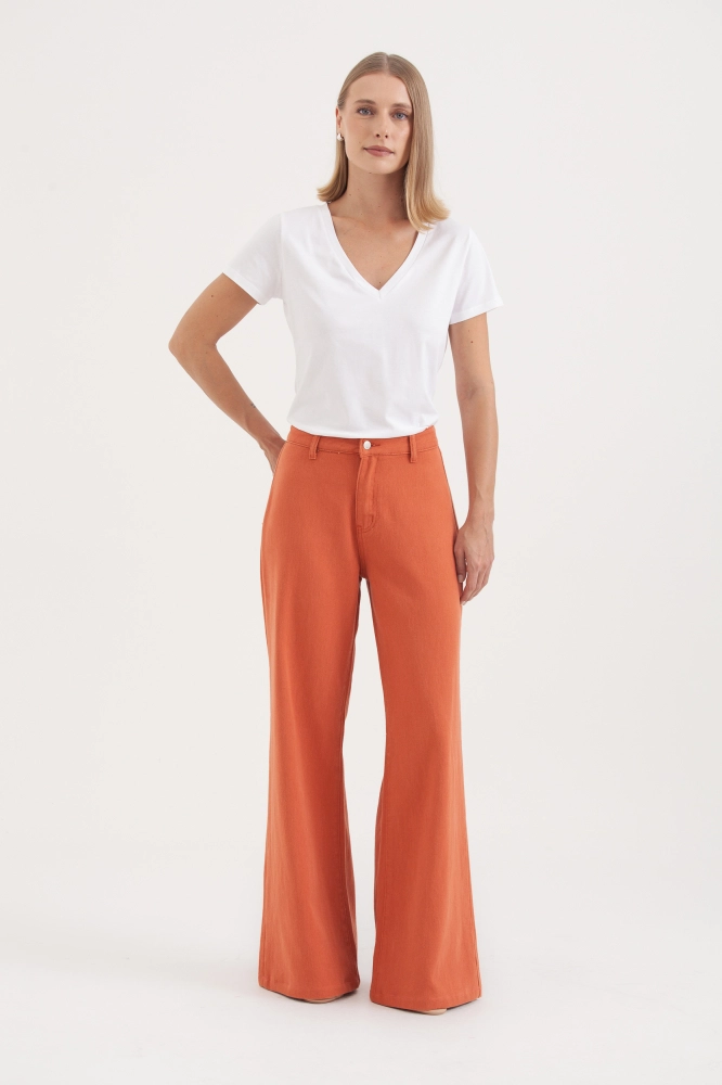 9038274 - Calça Pantalona Sarja FERRUGEM - Imagem 1