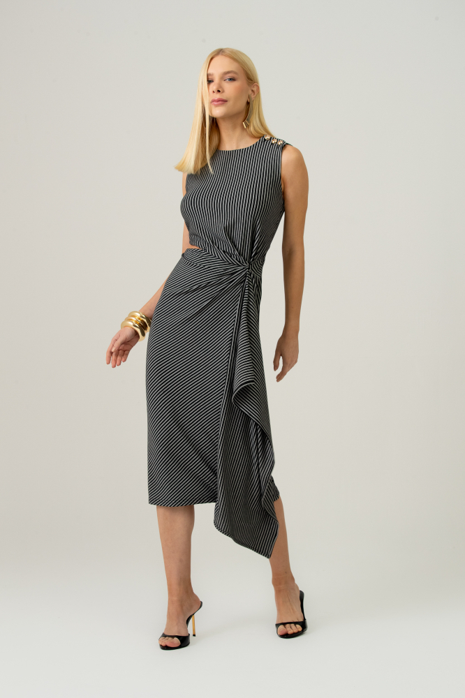 9038280 - Vestido Listrado Recorte Vazado E Botões PRETO 9038280 - Vestido Listrado Recorte Vazado E Botões PRETO