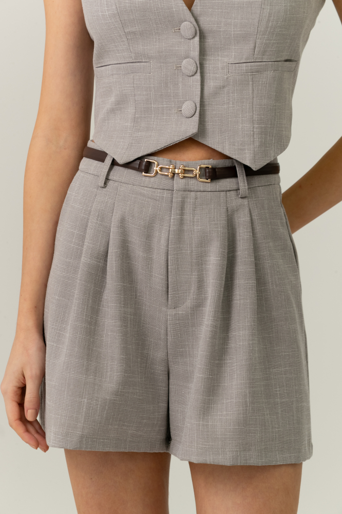 9038284 - Shorts Alfaiataria Textura Linho Com Cinto CAQUI