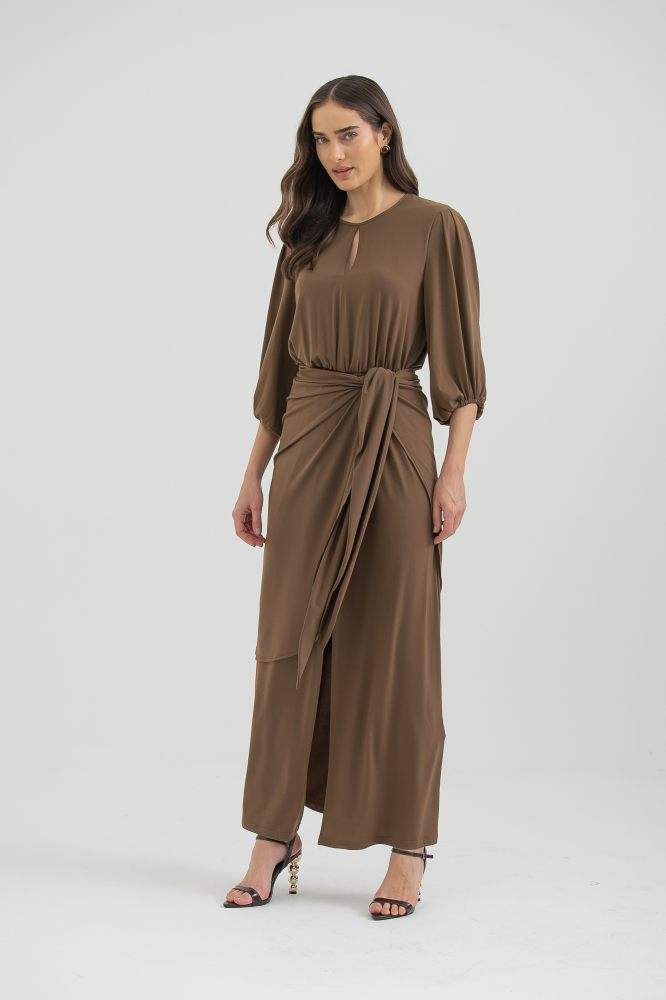 9038289 - Vestido Jersei Manga Longa Com Saia Sobreposta MARROM 9038289 - Vestido Jersei Manga Longa Com Saia Sobreposta MARROM