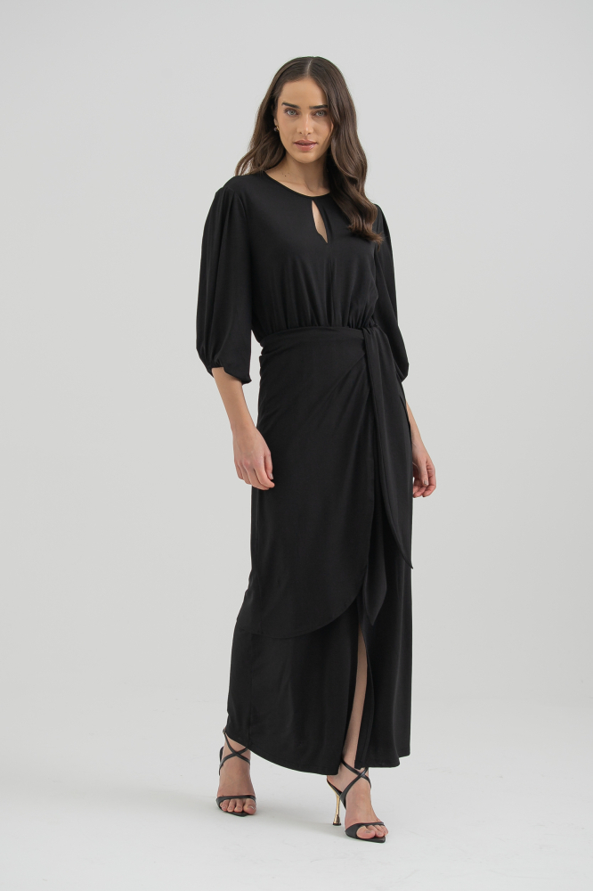 9038289 - Vestido Jersei Manga Longa Com Saia Sobreposta PRETO 9038289 - Vestido Jersei Manga Longa Com Saia Sobreposta PRETO