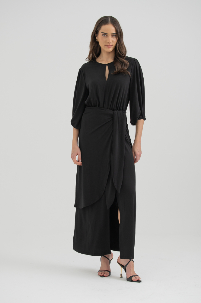 9038289 - Vestido Jersei Manga Longa Com Saia Sobreposta PRETO 9038289 - Vestido Jersei Manga Longa Com Saia Sobreposta PRETO