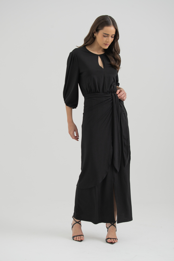 9038289 - Vestido Jersei Manga Longa Com Saia Sobreposta PRETO 9038289 - Vestido Jersei Manga Longa Com Saia Sobreposta PRETO